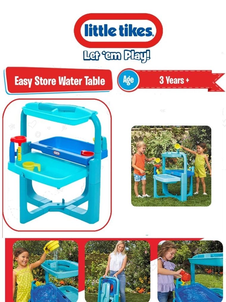 Little Tikes, Easy Store, stół wodny z akcesoriami, niebieski