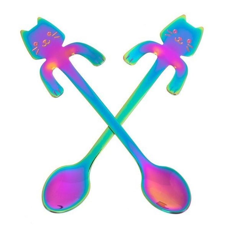 Łyżeczki, kotki, tęczowe, 2 szt.