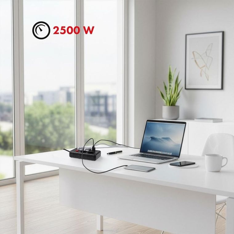 Maclean, listwa zasilająca, 4 gniazda + 3XUSB, 110-240V, AC 50/60HZ, 2.1A, MAX 2500W, 1,5M, czarna, MCE392 B