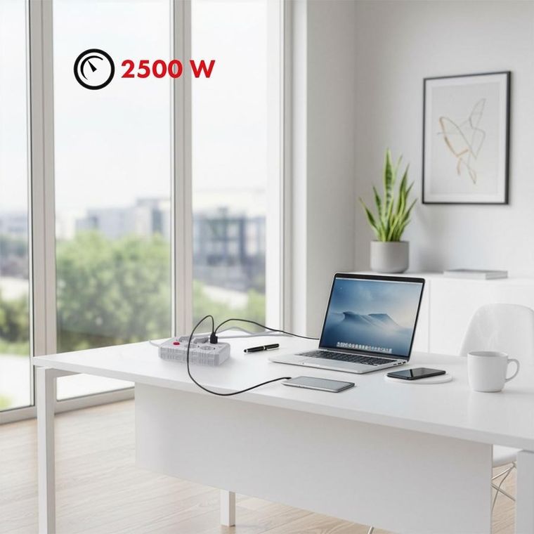 Maclean, listwa zasilająca, 4 gniazda, 3xUSB, 110-240V, AC 50/60HZ, 2.1A, 2500W, biała, 3m, MCE393 W