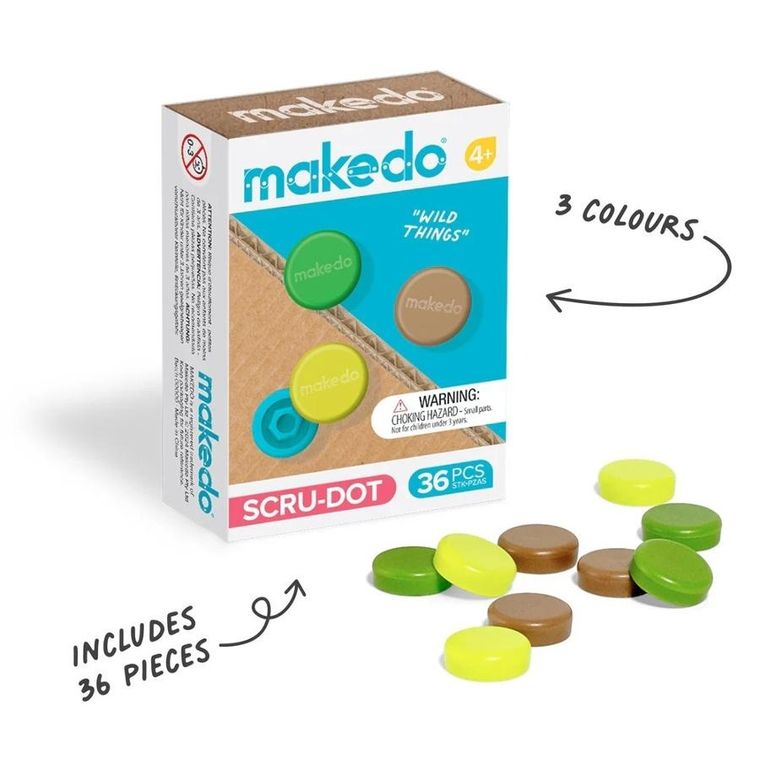 Makedo, Scru-Dot, ozdobne nakładki na śrubki, Wild Things, 36 elementów