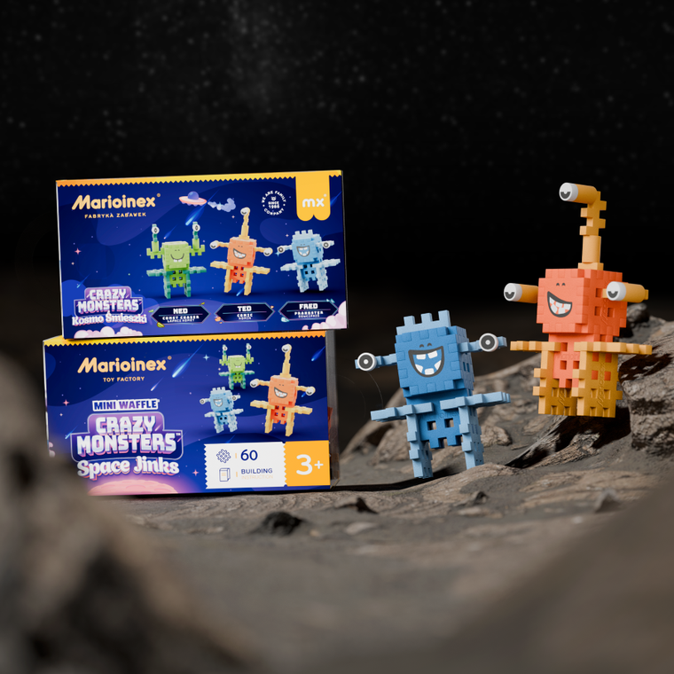 Marioinex, Mini Waffle, Crazy Monsters, Space Jinks, klocki konstrukcyjne, 60 elementów