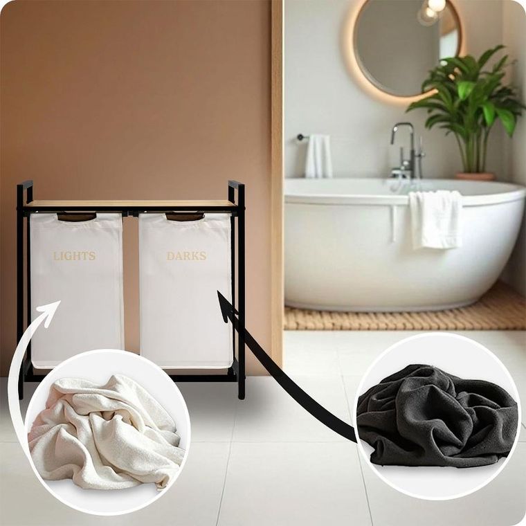 Massido, kosz na pranie, dwukomorowy na stelażu, 80l