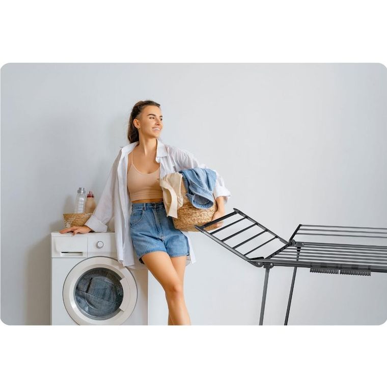 Massido, Lina, suszarka na pranie stojąca rozkładana, czarna, 22 mb