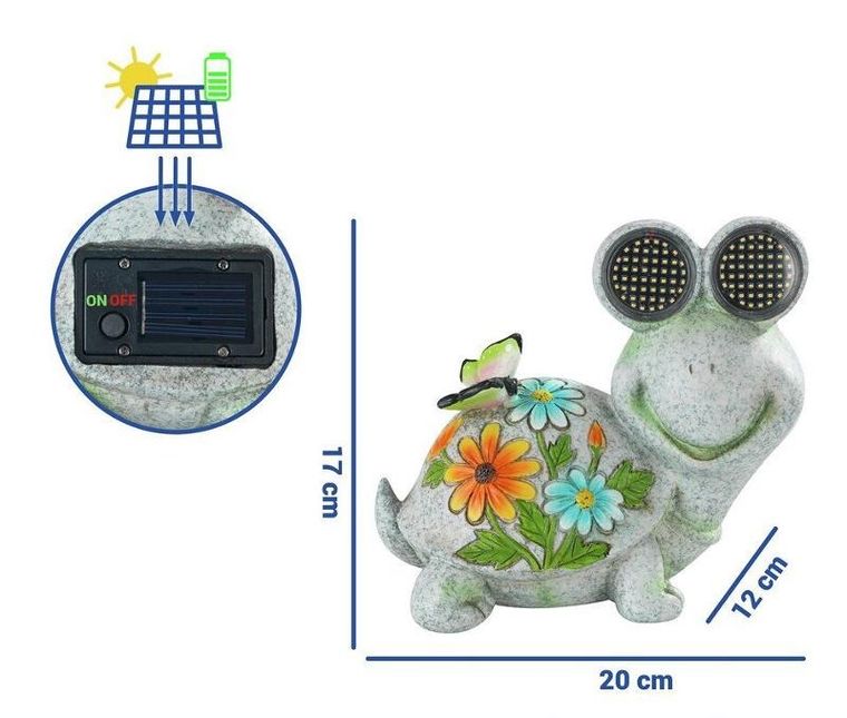 Maximex, figurka ogrodowa solarna, żółw ze świecącymi oczami LED, 17-20 cm
