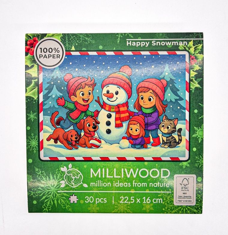 Milliwood, Wesoły Bałwanek, puzzle drewniane, 30 elementów