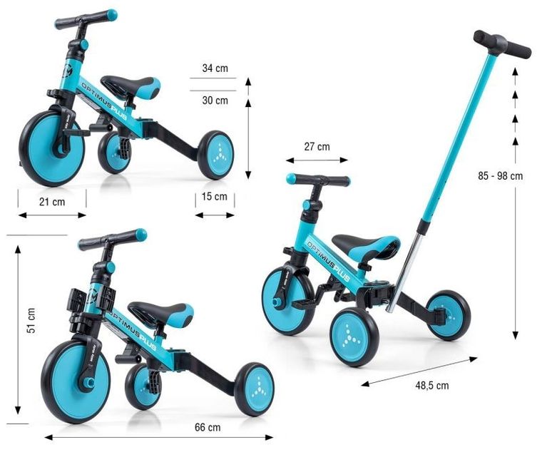 Milly Mally, Optimus Plus, rowerek, 4w1, niebieski