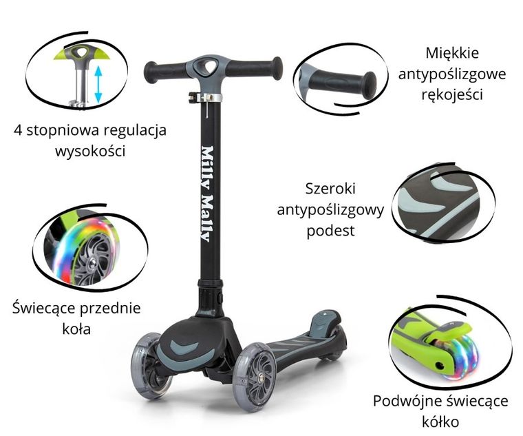 Milly Mally, Scooter Boogie, hulajnoga 3-kołowa, czarna