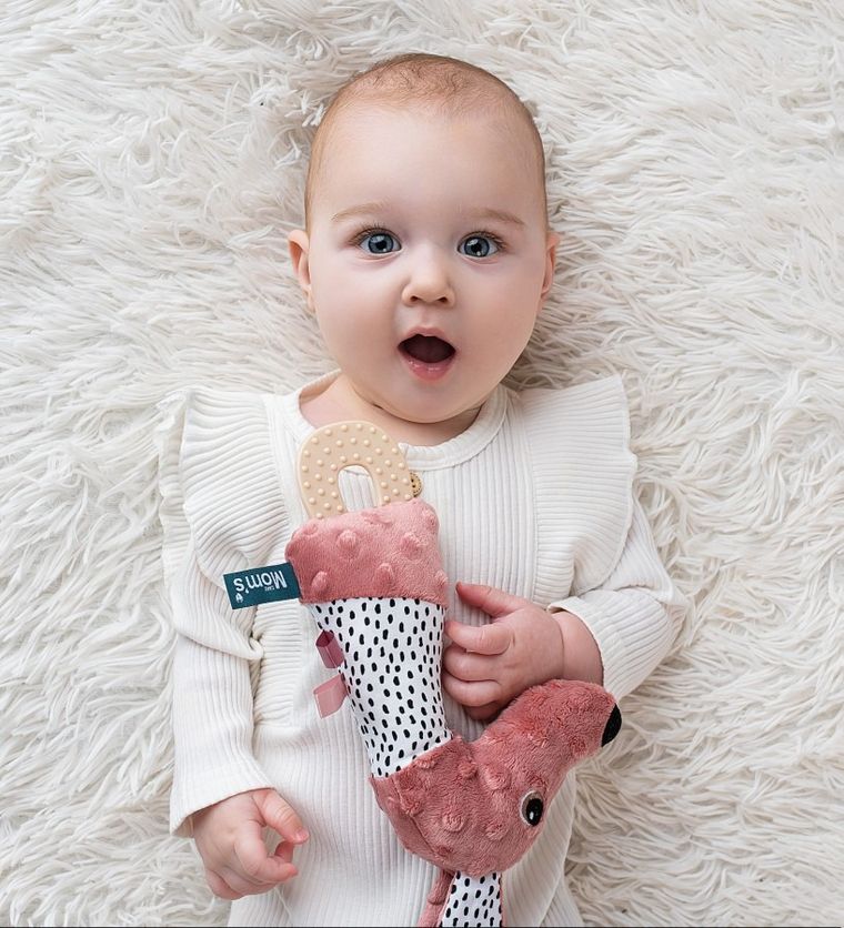 Mom's Care, Jamiś, pastelowy, piszczek z gryzakiem, zabawka sensoryczna, różowy