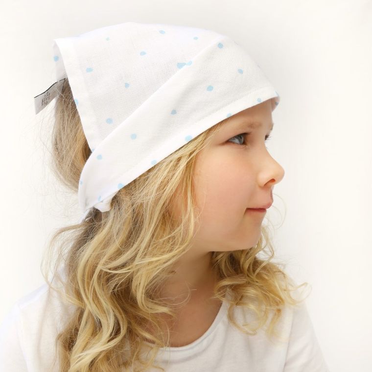 Motherhood, ECO Kropeczki Niebieskie, chusteczka muślinowa na główkę, 60-30 cm