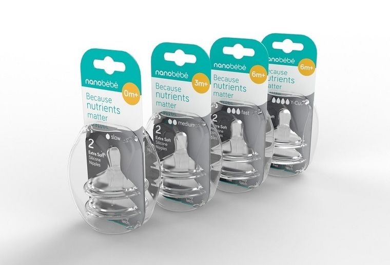 Nanobebe, smoczek silikonowy na butelkę o szybkim przepływie, 6m+, 2 szt.