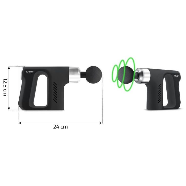 Neo-Sport, pistolet do masażu ciała, 5 nakładek, czarny