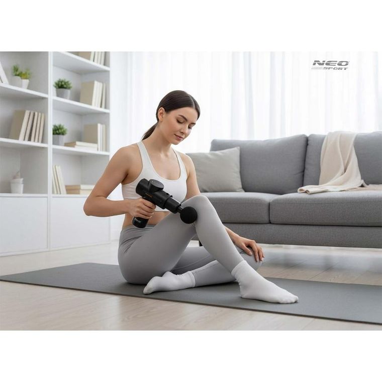 Neo-Sport, pistolet do masażu ciała, czarny, 6 nakładek, NS-504