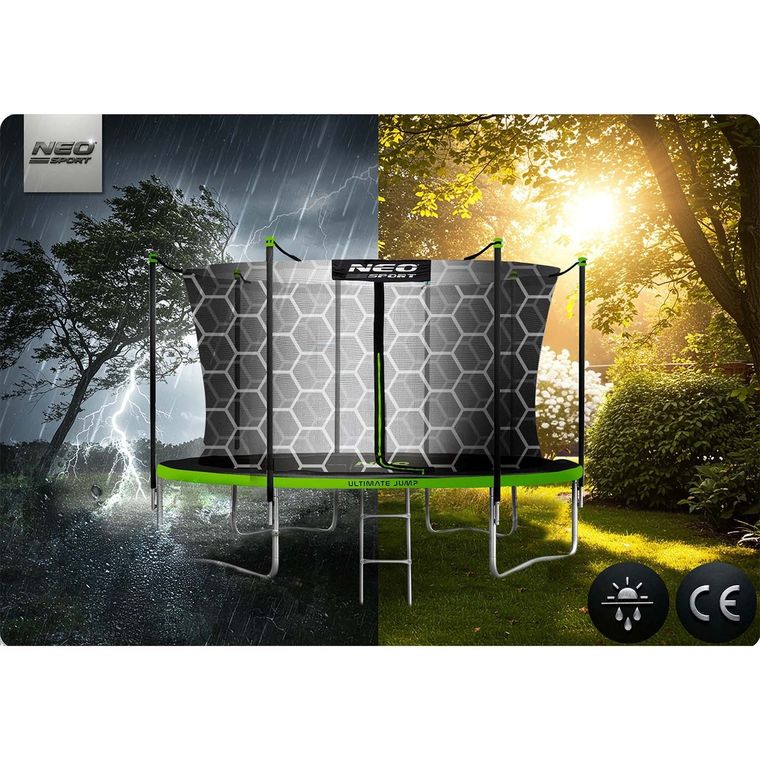 Neo-Sport, trampolina ogrodowa z siatką wewnętrzną i drabinką, 14ft/435 cm