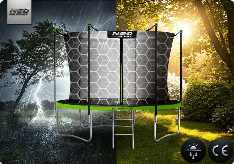 Neo-Sport, trampolina ogrodowa z siatką wewnętrzną i drabinką, 312 cm