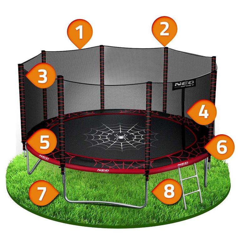 Neo-Sport, trampolina ogrodowa z siatką zewnętrzną i drabinką, 14ft/435 cm