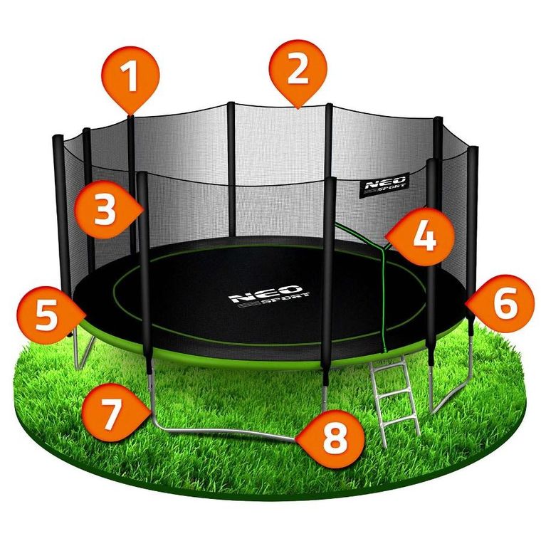 Neo-Sport, trampolina ogrodowa z siatką zewnętrzną i drabinką, 15ft/465 cm