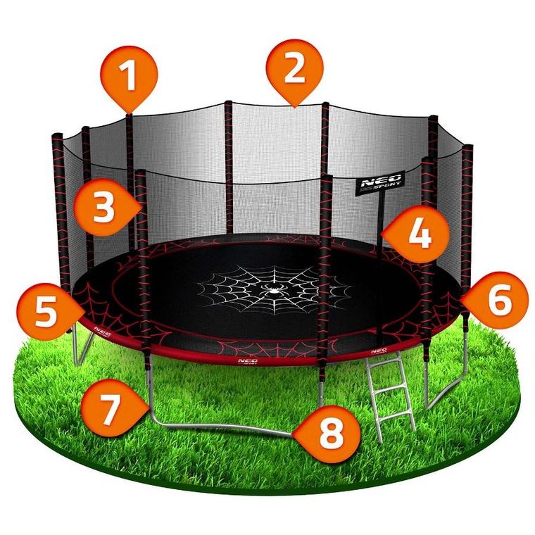 Neo-Sport, trampolina ogrodowa z siatką zewnętrzną i drabinką, 15ft/465 cm