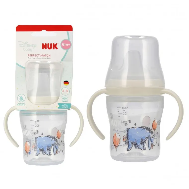 Nuk, Perfect Match, butelka do nauki picia z ustnikiem niekapkiem, osiołek, 150 ml
