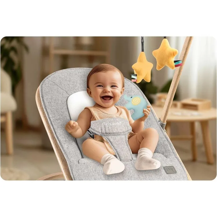 Nukido, leżaczek bujaczek z zabawkami NK-53, szary