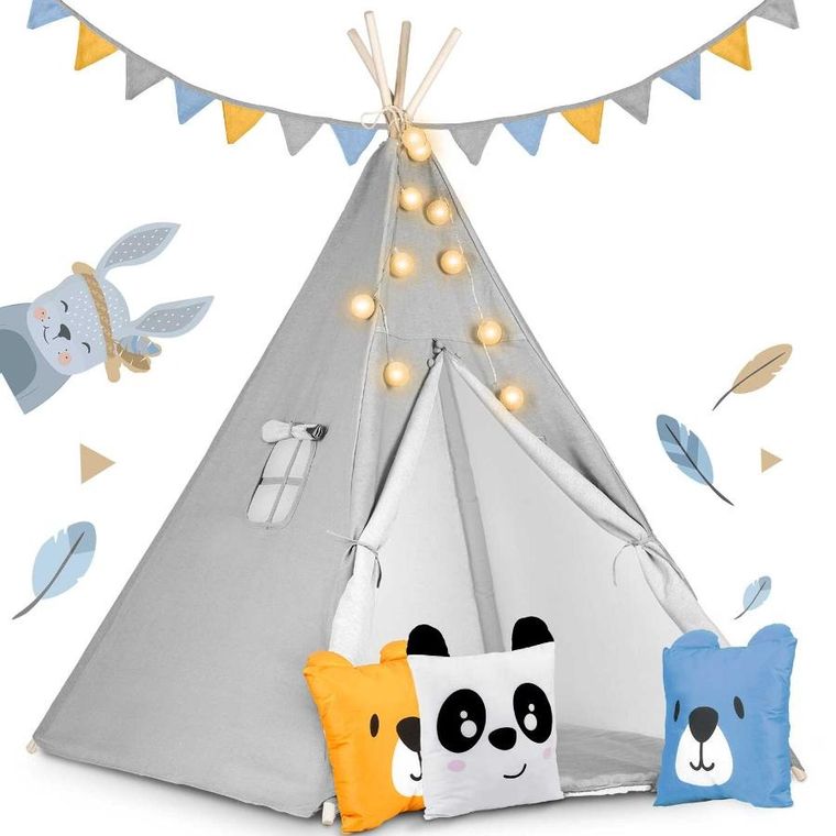 Nukido, namiot tipi dla dzieci ze światełkami, szary