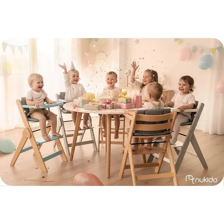Nukido, Nelo, drewniane krzesełko do karmienia, szaro-białe