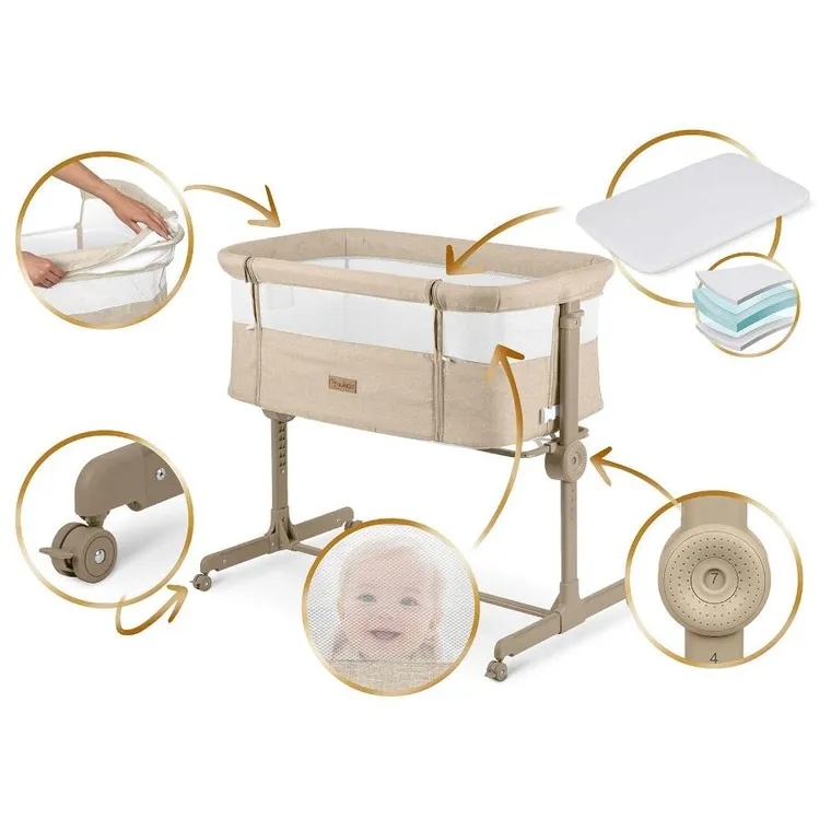 Nukido, NK-243, łóżeczko turystyczne składane, dostawka, beżowe