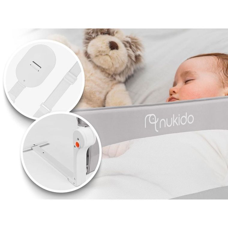 Nukido, osłona zabezpieczająca na łóżko, szara, 180-42-35 cm