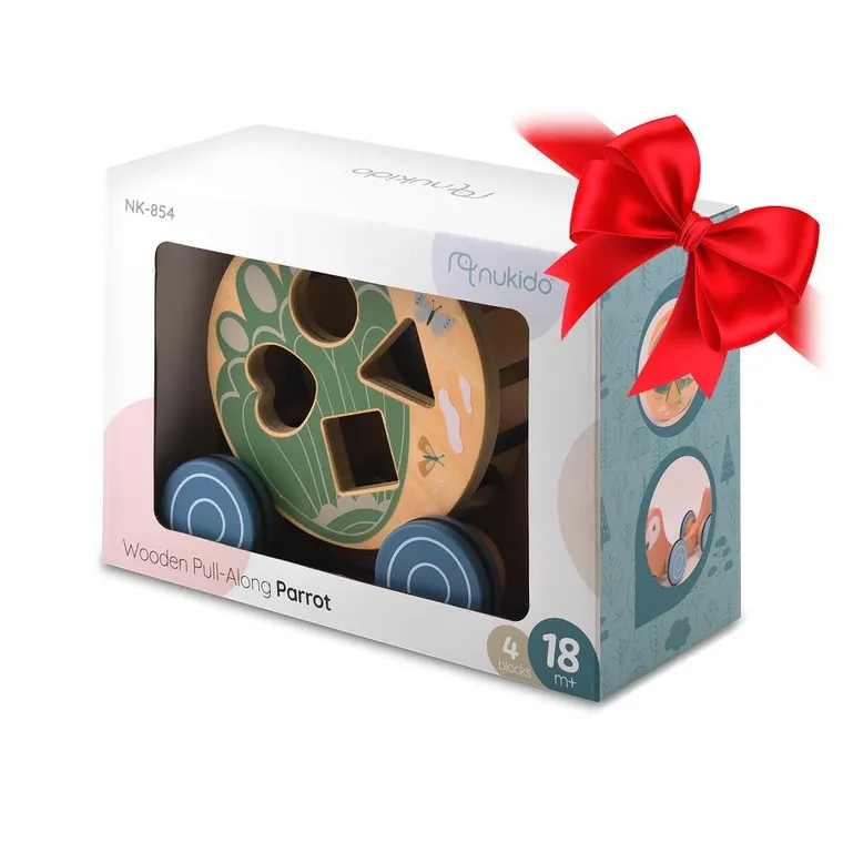 Nukido, Papuga, drewniana zabawka do ciągnięcia