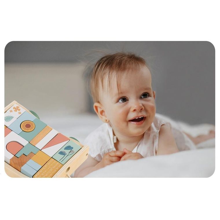 Nukido, zabawka do ciągnięcia z klockami, drewniana