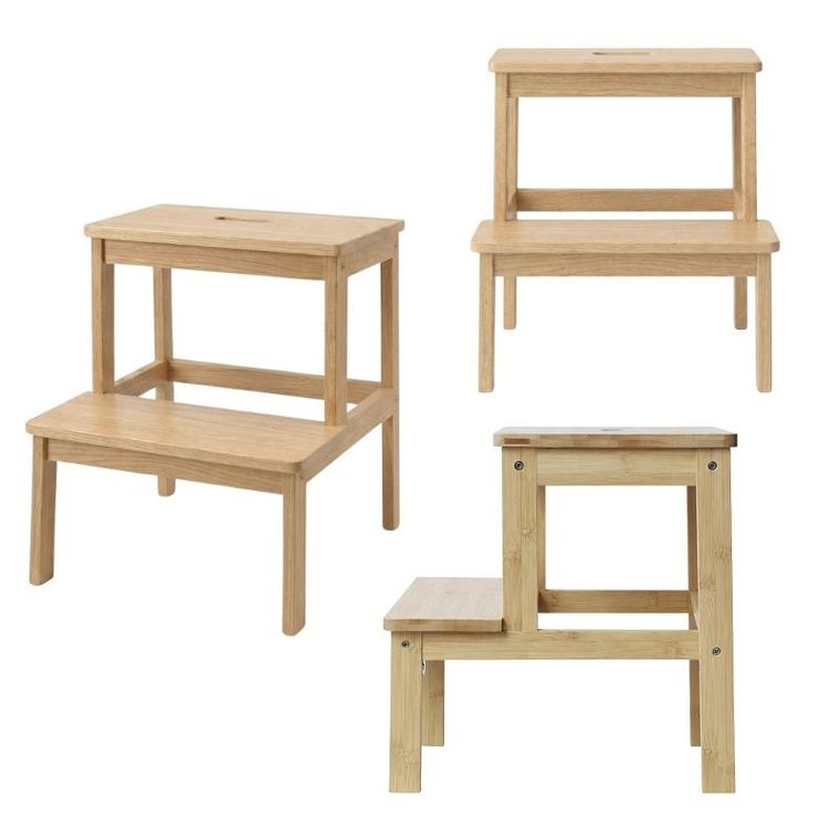 Nuxio, Krok, bambusowy taboret ze schodkiem, 46 cm