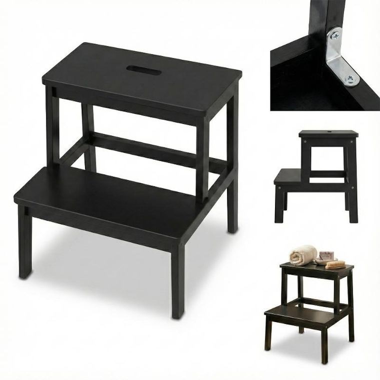 Nuxio, Krok, bambusowy taboret ze schodkiem, 46 cm