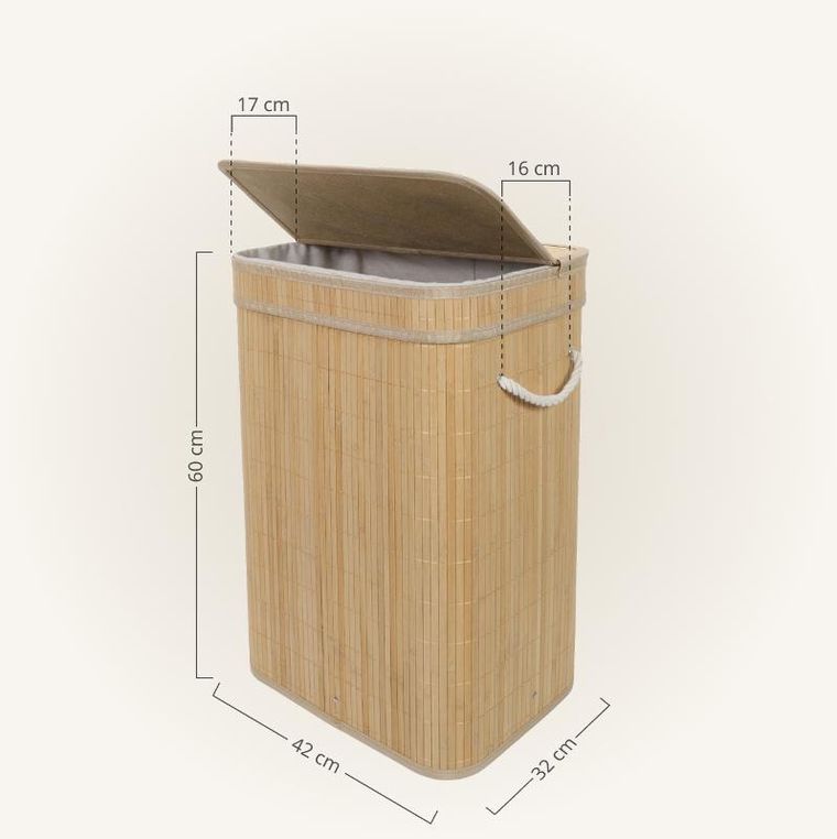 Nuxio, Luva, bambusowy kosz na pranie z pokrywą, 80l