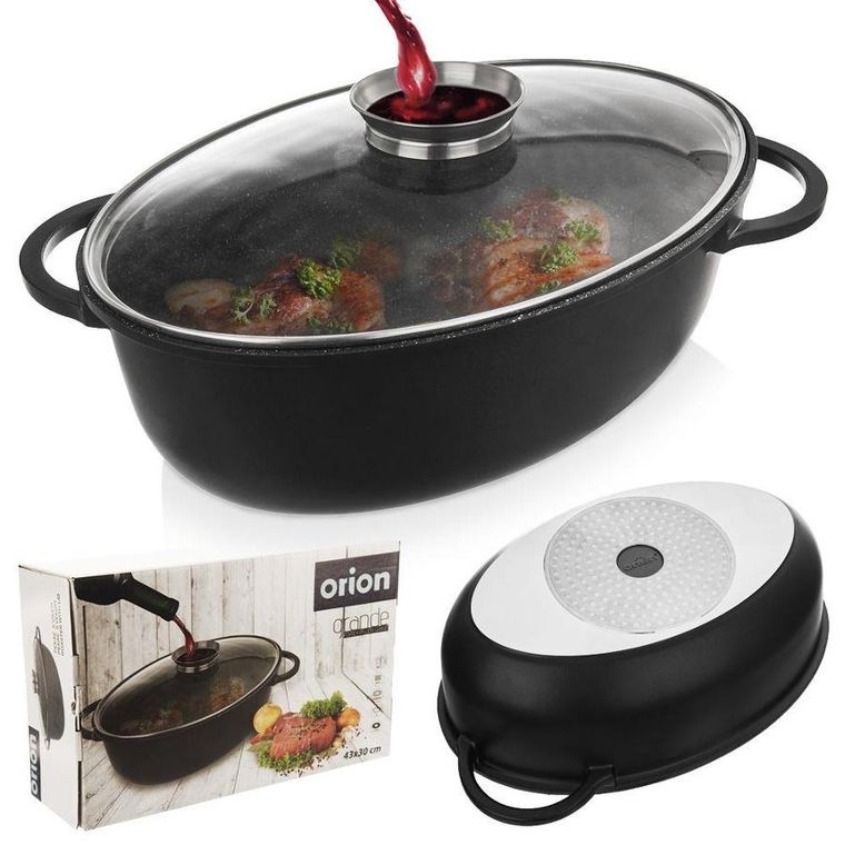 Orion, Grande, brytfanna granitowa, z pokrywką szklaną, 8 l