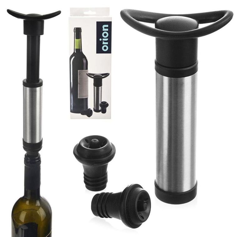 Orion, pompka próżniowa do wina stalowa + 2 korki silikonowe