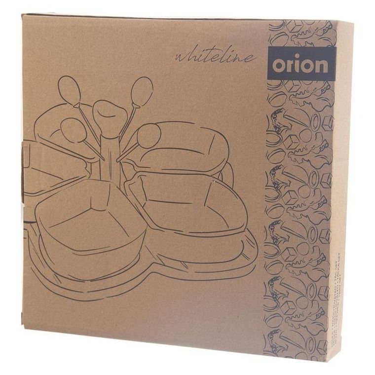 Orion, porcelanowe miseczki na przekąski, białe na tacy, 28.5 cm, 10 elementów