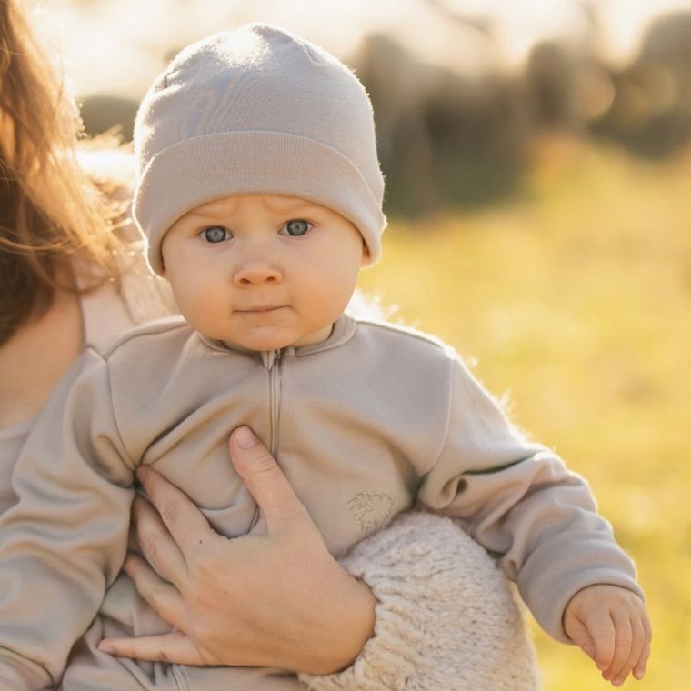 Pajac dziecięcy, wełna merino, beżowy, Eevi