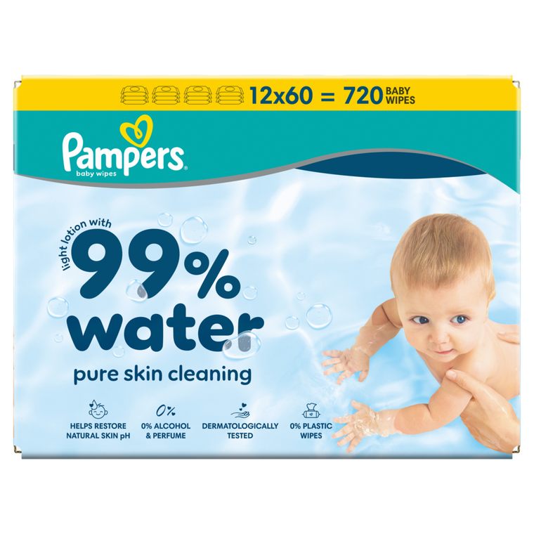 Pampers, 99% Water, chusteczki nawilżane dla dzieci, 12-60 szt.