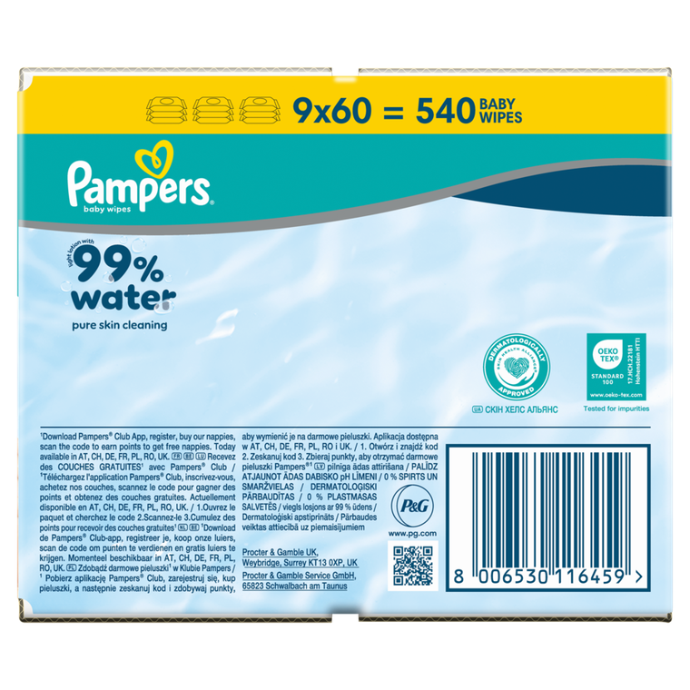 Pampers, 99% Water, chusteczki nawilżane dla dzieci, 9-60 szt.