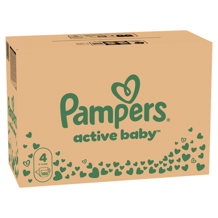 Pampers, Active Baby, pieluchy jednorazowe, rozmiar 4, 9-14 kg, 180 szt.