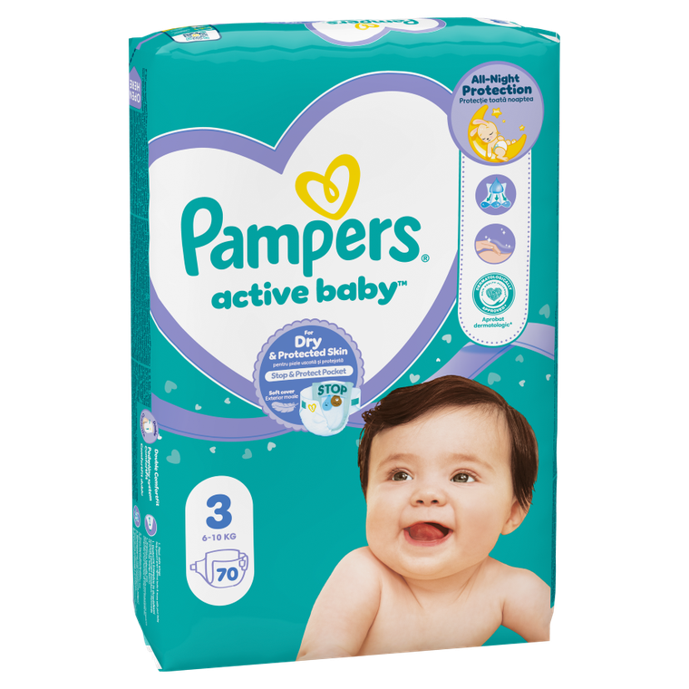 Pampers, Active Baby, pieluszki, rozmiar 3, 6-10 kg, 70 szt.