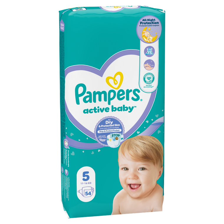 Pampers, Active Baby, pieluszki, rozmiar 5, 11-16 kg, 54 szt.