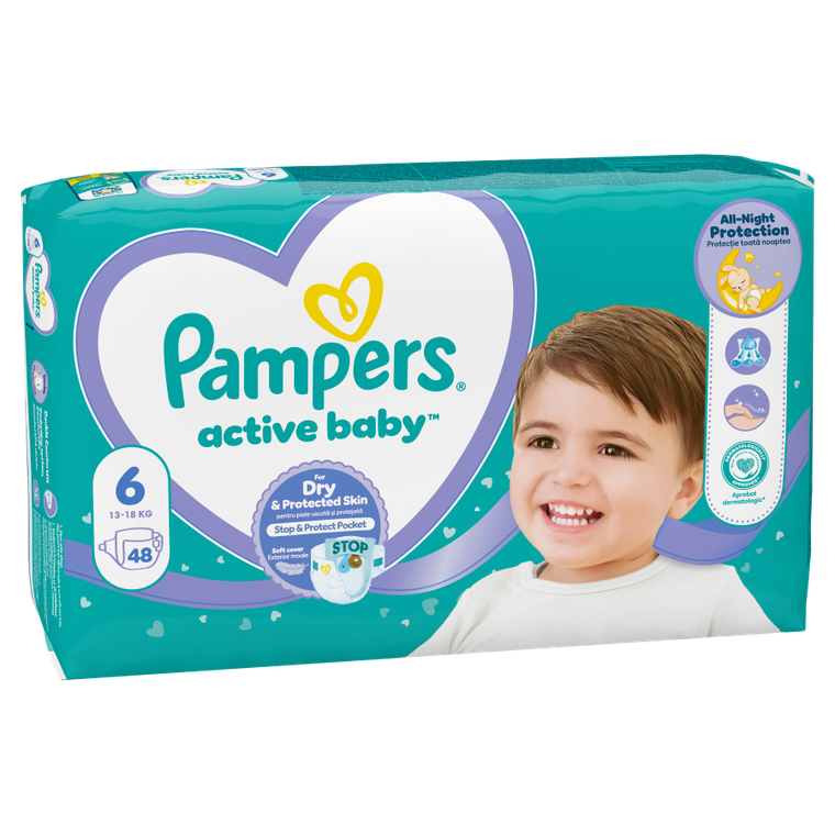 Pampers, Active Baby, pieluszki, rozmiar 6, 13-18 kg, 48 szt.