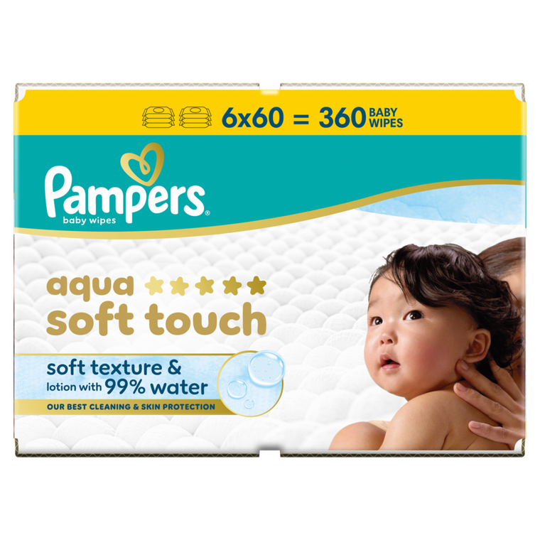 Pampers, Aqua Soft Touch, chusteczki nawilżane dla dzieci, 6-60 szt.