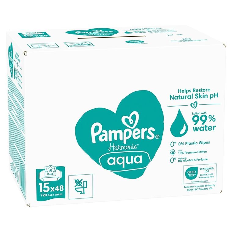Pampers, Harmonie Aqua, chusteczki nawilżane, 15-48 szt.