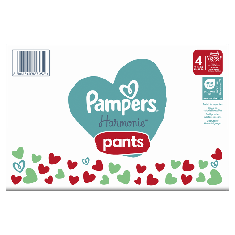Pampers, Harmonie Baby, pieluchomajtki, rozmiar 4, 9-15 kg, 168 szt.