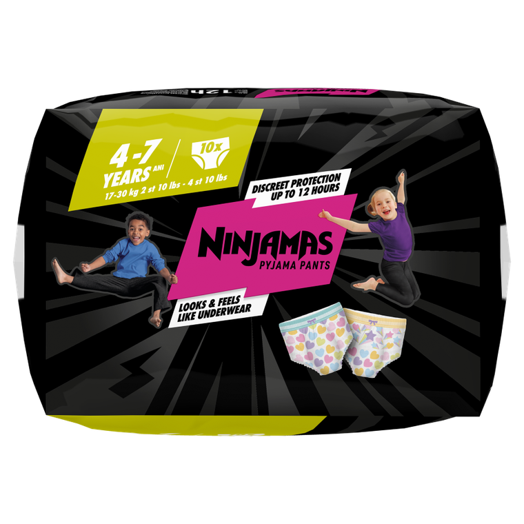 Pampers, Ninjamas, Serduszka, chłonna bielizna na noc, rozmiar 4-7 lat, 17-30 kg, 10 szt.