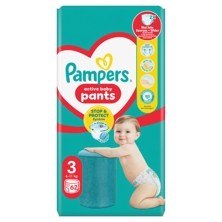 Pampers, Pants, pieluchomajtki, rozmiar 3, 6-11 kg, 62 szt.