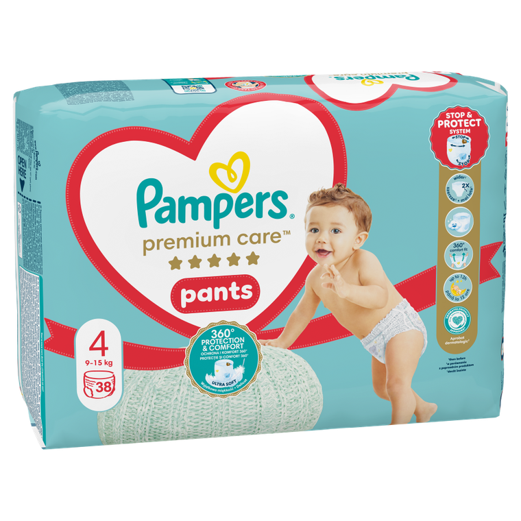 Pampers, Premium Care, pieluchomajtki, rozmiar 4, 9-15 kg, 38 szt.