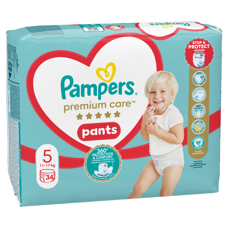 Pampers, Premium Care, pieluchomajtki, rozmiar 5, 11-17 kg, 34 szt.